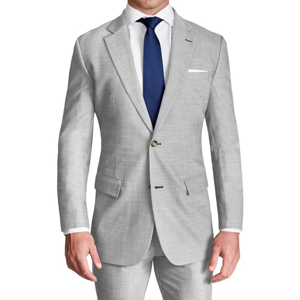 Men's State & Liberty Athletic Fit Stretch Suit Heathered Light Gray 42 Pants 34